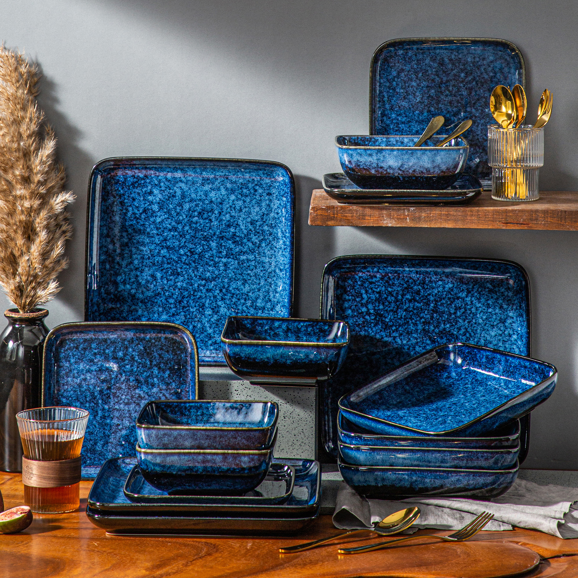 Vancasso Stoneware Dinnerware Sets 16 Piece Square Blue Dishes Vancasso Stoneware Dinnerware Sets 16 Piece Square Blue Dishes