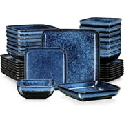 Vancasso Series Stern, Stoneware Dinnerware Sets, 32 Piece Square Blue Dishes, Service for 8
