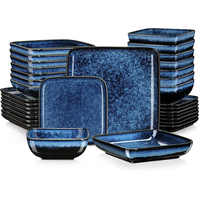 Vancasso Series Stern, Stoneware Dinnerware Sets, 32 Piece Square Blue Dishes, Service for 8