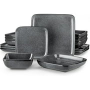 Vancasso Stoneware Dinnerware Sets, 16 Piece Square Gray Dishes, Service for 4, Series Stern