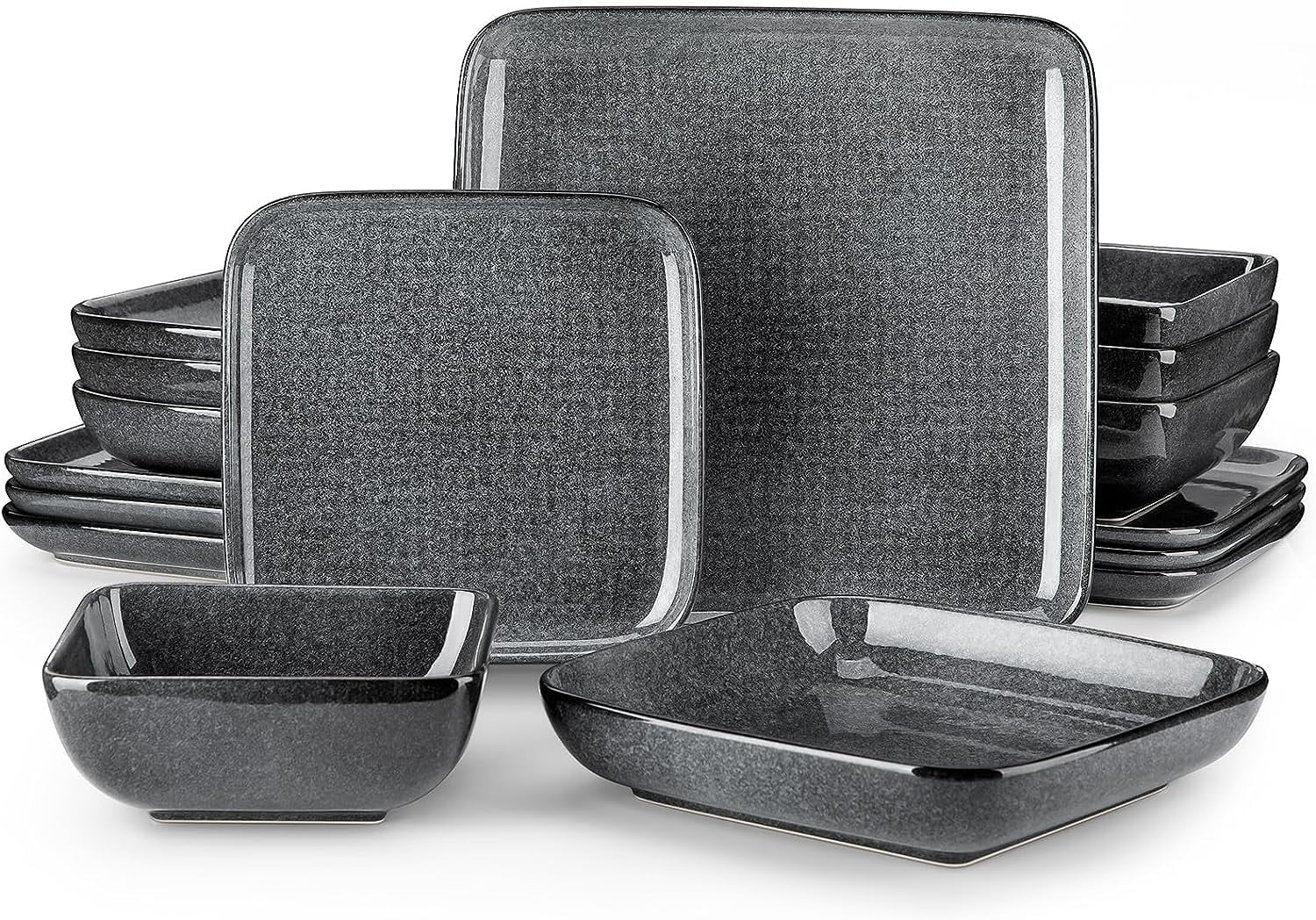 Vancasso Stoneware Dinnerware Sets, 16 Piece Square Gray Dishes