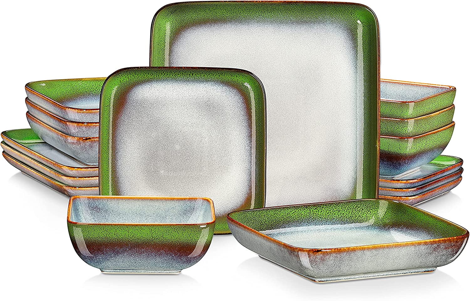 Vancasso Stoneware Dinnerware Sets, 16 Piece Square GreenBlue Dishes