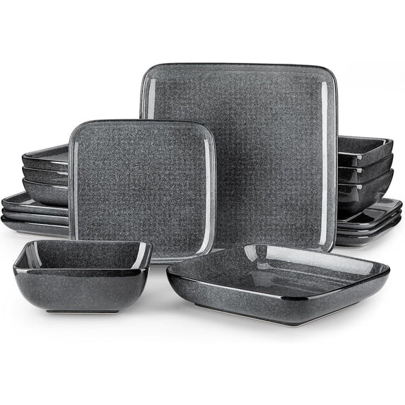 Vancasso Stoneware Dinnerware Sets, 32 Piece Square Gray Dishes, Service for 8, Series Stern
