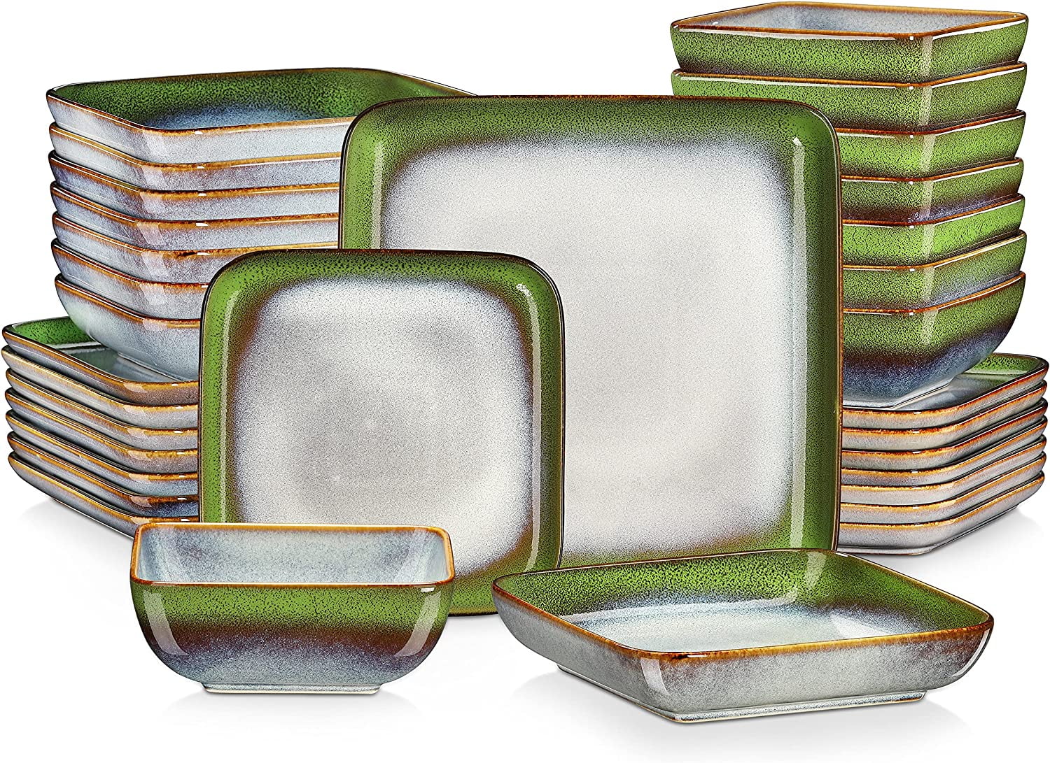Vancasso Stoneware Dinnerware Sets, 32 Piece Square GreenBlue Dishes, Service for 8