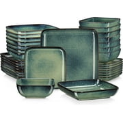 Vancasso Stoneware Dinnerware Sets, 32 Piece Square Green Dishes, Service for 8, Series Stern