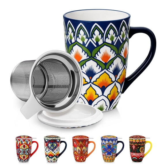 Vancasso Tea Mug with Infuser and Lid, 18 oz Loose Leaf Tea Cup with Strainer, Ceramic Coffee Mug for Tea, Coffee, Microwave & Dishwasher Safe, Series LUMI