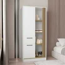 Vance Armoire With Double Doors, Interior Hanging Rod And Shelves, Freestanding Modern Wardrobe Closet