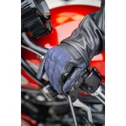 Vance Denim & Leather Motorcycle Gloves (Black) with Mobile Phone Touchscreen