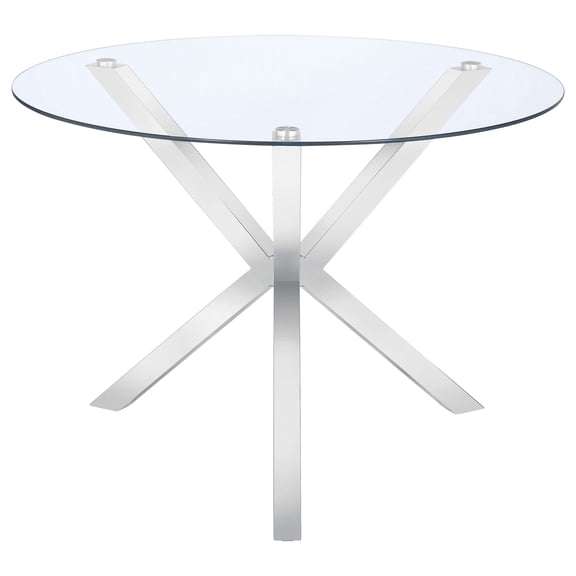 Coaster Vance Round 41-Inch Glass Top Asterisk Dining Table, Chrome