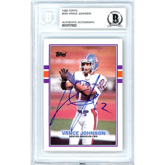 Vance Johnson Autographed 1989 Topps Card #245 Denver Broncos Beckett BAS #10737623