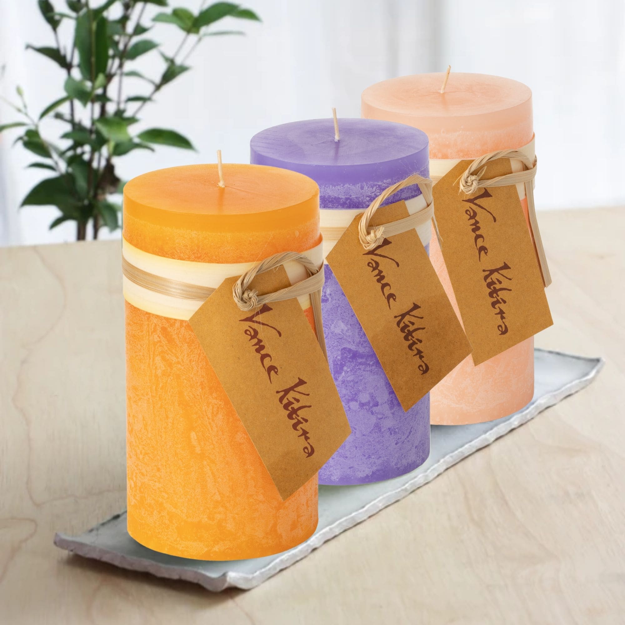 Vance Kitira 6" Timber Pillar Candle Pink Sand