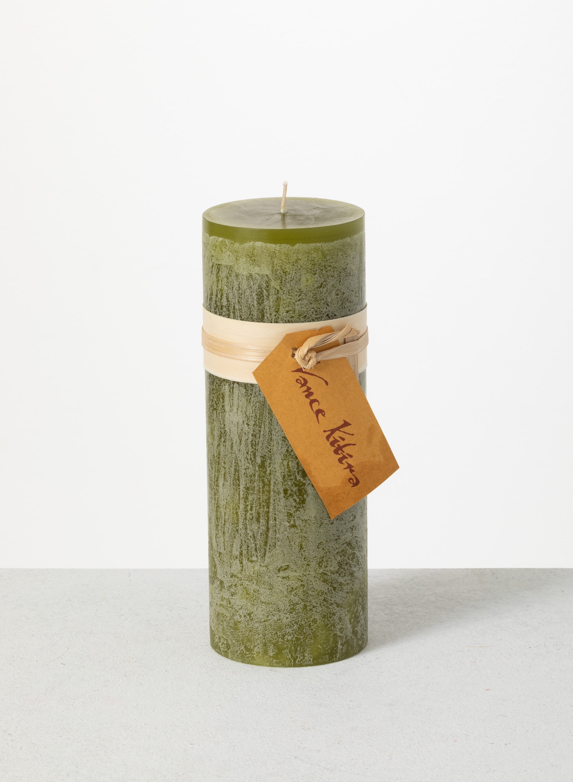 Vance Kitira 9" Moss Timber Pillar Candle ,Scentless, CleanBurning