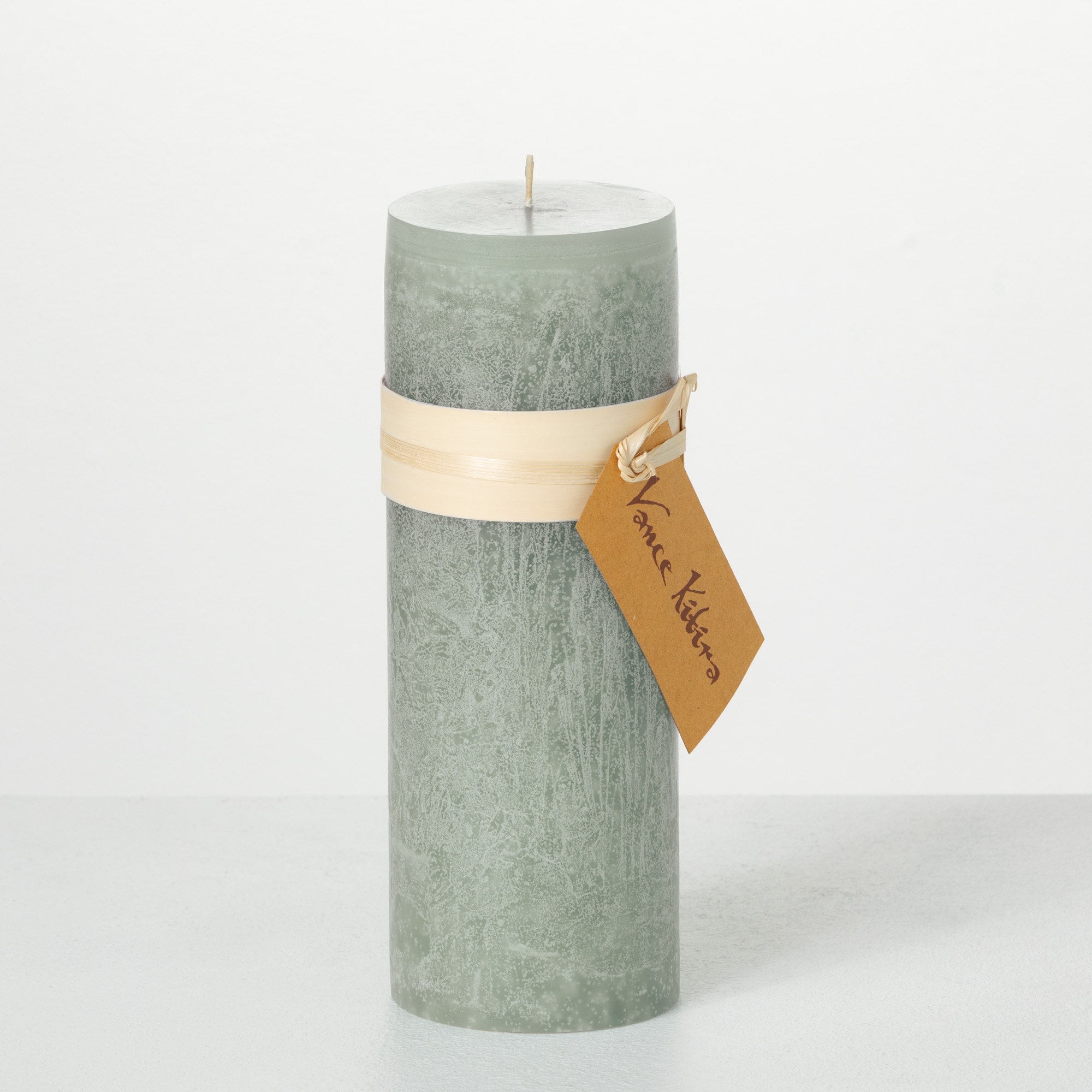 Vance Kitira 9" Sage Timber Pillar Candle ,Scentless, CleanBurning
