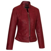 Vance Leathers 'Maya' Ladies Premium Soft Lightweight Burgundy Fitted Motorcycle Leather Jacket