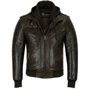 Vance Leathers' Men's Sven Bomber Black Waxed Premium Cowhide Motorcycle Leather Jacket with Removeable Hood (3X-Large, Chocolate Brown)