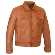 Vance Leathers' Mens Austin Brown Premium Classic Motorcycle Trucker Leather Jacket