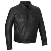 Vance Leathers' Mens Black Premium Classic Motorcycle Trucker Leather Jacket