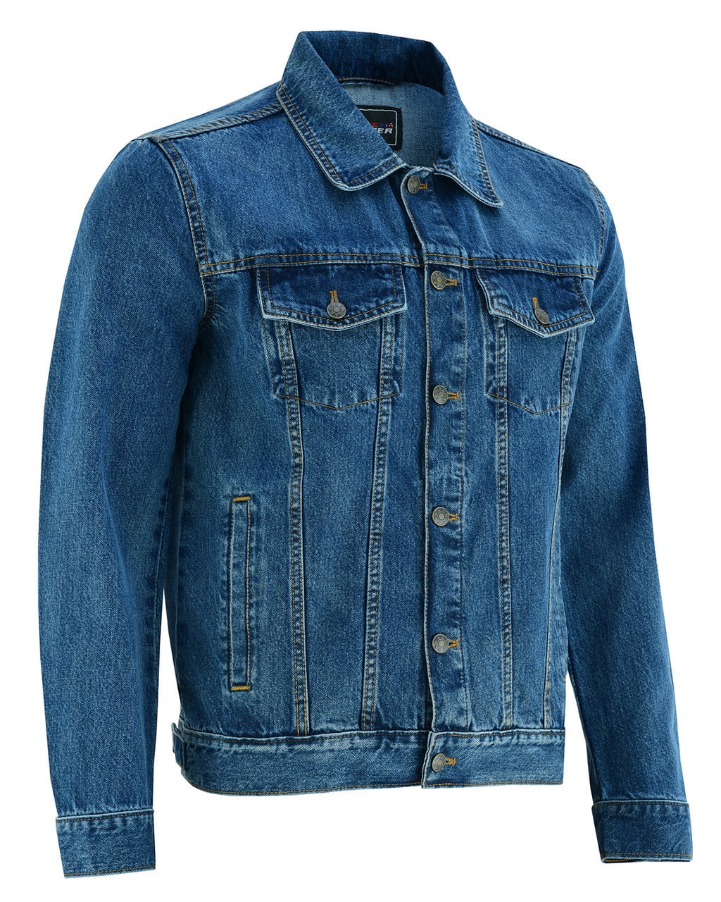 Vance Mens Blue Heavy Duty Denim Button Front Motorcycle