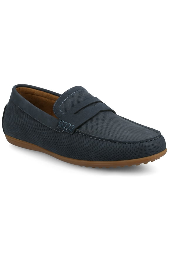 Vance Mens Yates Comfort Perforated Slip-on Flexible Driving Penny Loafer, Widths Available