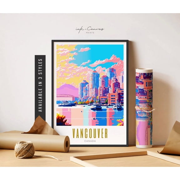 Vancouver Bc Canada Poster Downtown Vancouver Art Poster Vancouver Wall Art Retro Destination Poster Travel Art Art Home Decor UNFRAMED Poster, Wall Art for Decor, Present, 8x12