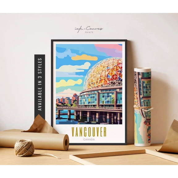 Vancouver Bc Canada Poster Science World Vancouver Art Poster Vancouver Wall Art Retro Destination Poster Travel Art Home Decor, 8x12 UNFRAMED