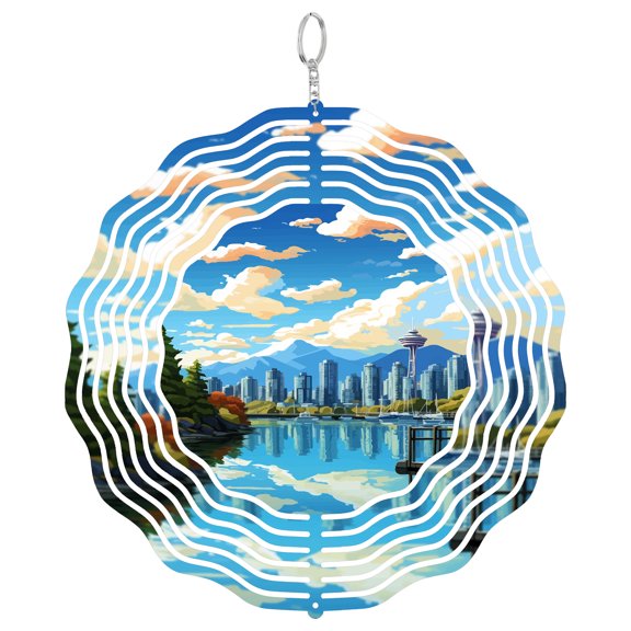 Vancouver Canada Mountains 3D Wind Spinner Stainless Steel Kinetic Art Garden Decor British Columbia Gift