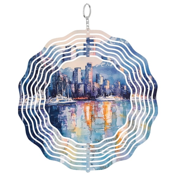Vancouver Canada Skyline 3D Wind Spinner Stainless Steel Kinetic Yard Art Garden Decor British Columbia Gift