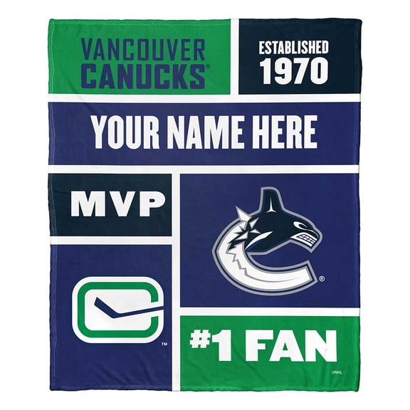 Vancouver Canucks NHL Colorblock Personalized Silk Touch Throw Blanket, 50" X 60"