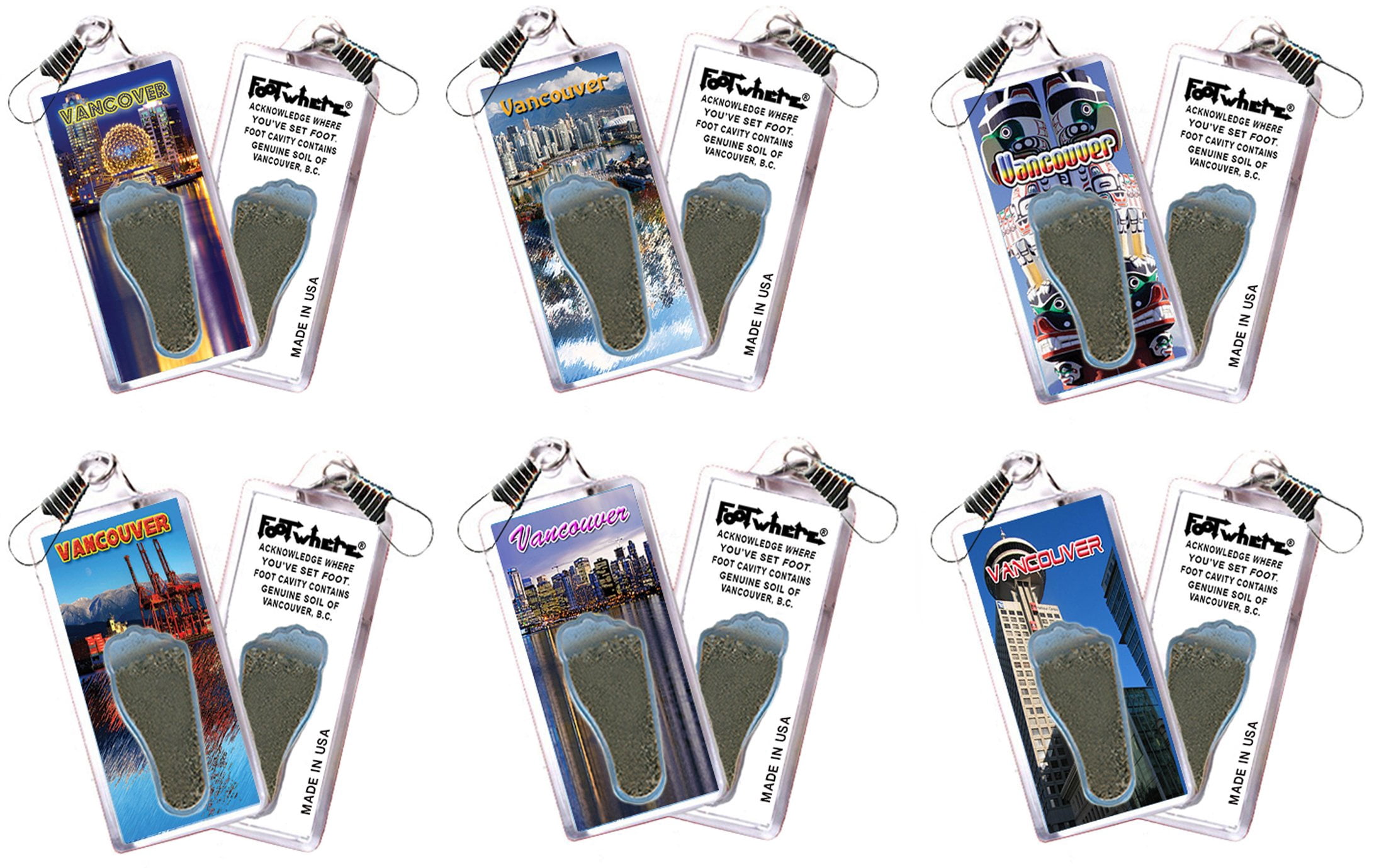 Vancouver FootWhere Souvenir Lanyards. (VC300 - Assorted) 6 Piece Set.