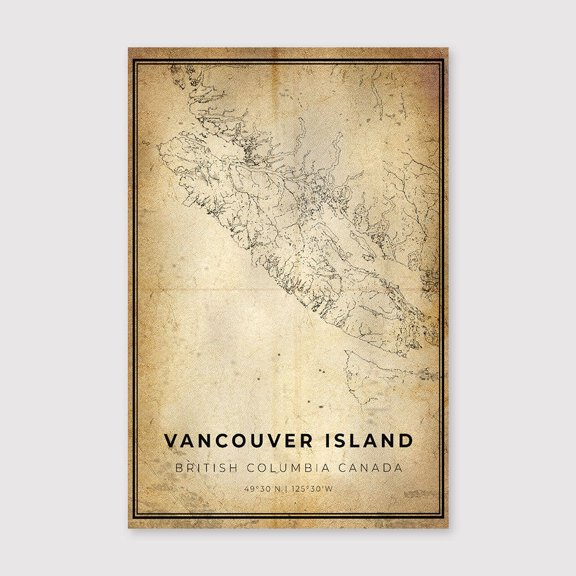 Vancouver Island Map Print: Modern Vintage Wall Artfor Living Room Bedroom Office Farmhouse Neutral Home Artwork Ready to Hang 8x12 inch