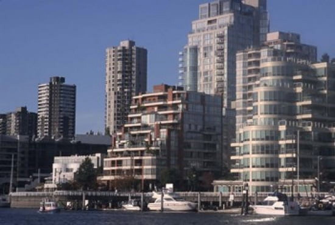 Vancouver Skyline From Granville Island British Columbia Canada Canvas Art - Connie Ricca DanitaDelimont (27 x 18)