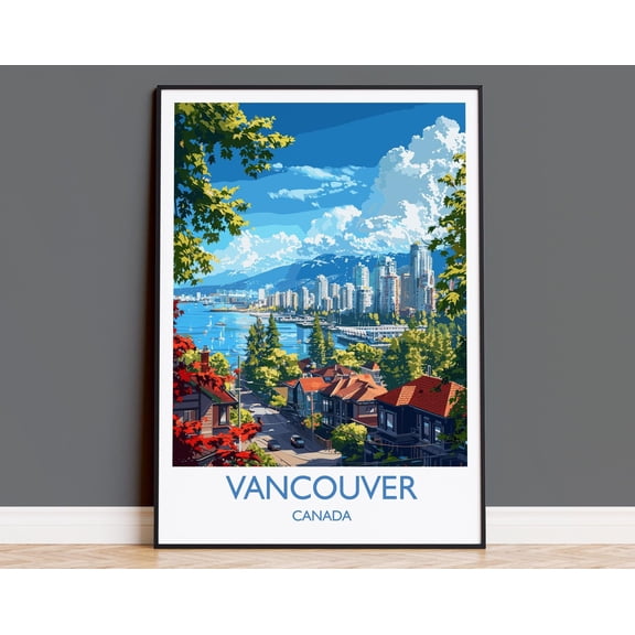 Vancouver Travel Print, Travel Poster of Vancouver, Canada British Columbia Gift, Vancouver Art Lovers Gift, Canada Gift Art, Wall Art Print, 8x12 UNFRAMED