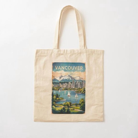 Vancouver Vintage Travel Style 003 Canvas Tote Bags, Reusable Shopping Bag