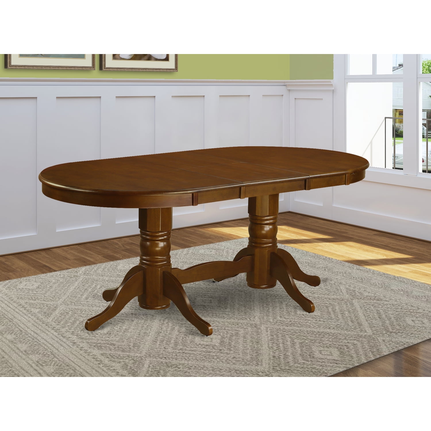 Espresso Oval Extendable Wood Dining Table with Double Pedestal Base