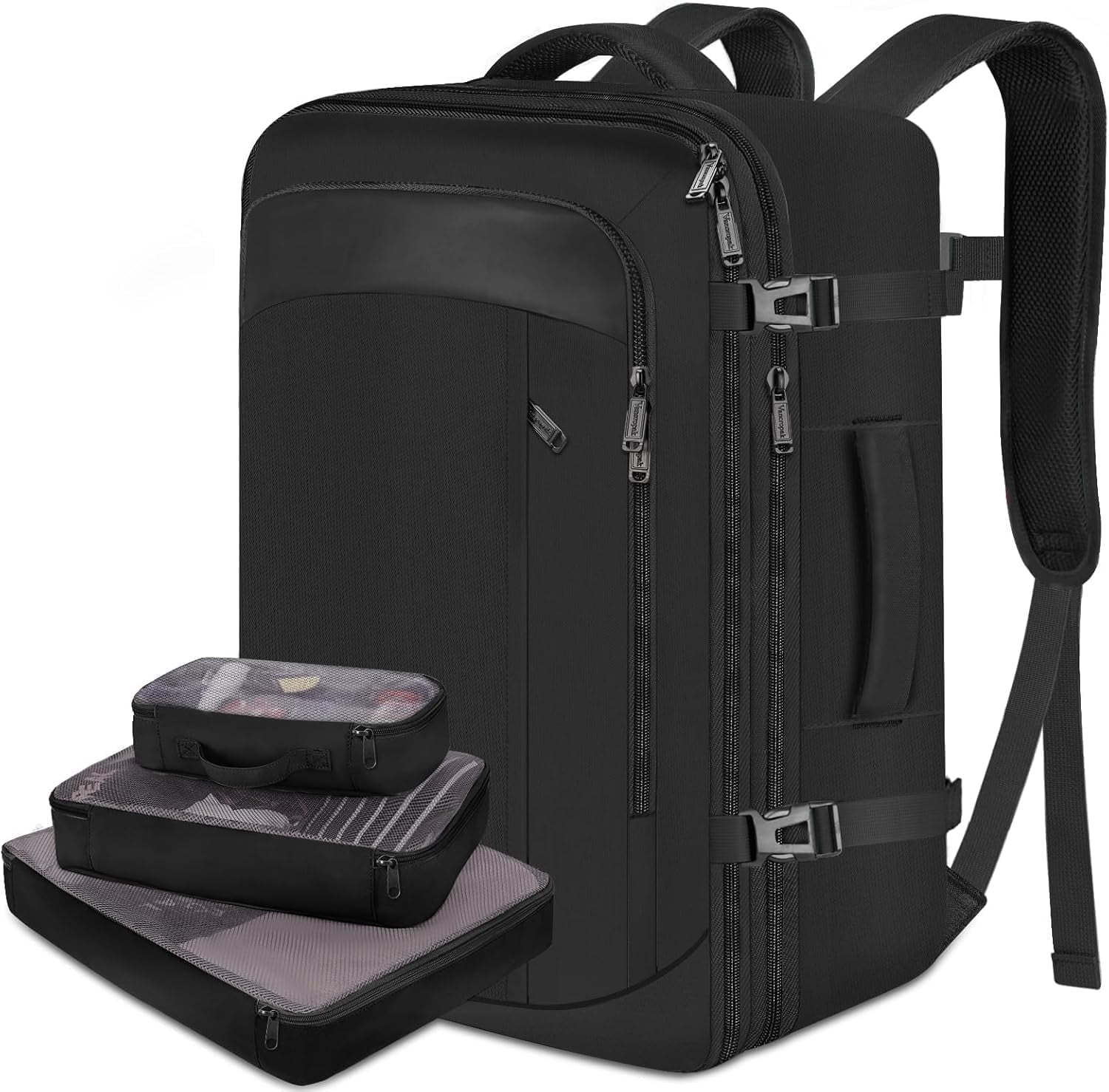 Vancropak Expandable Carry on Backpack for Men Women, 40L Airline Approved Travel Backpacks with 3 Packing Cubes, Black