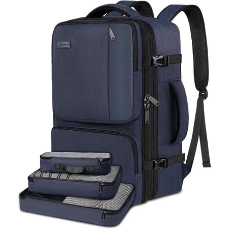 Vancropak Travel Backpack, 40L Waterproof Carry on Bag with 3 Packing Cubes for Men Women, Blue