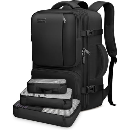 Vancropak Expandable Carry on Backpack, Flight Approved 40L Travel Backpack with 3 Packing Cubes for Men Women, Black