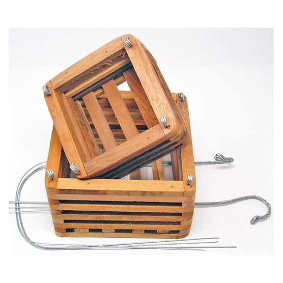 Vanda Orchid Baskets Cedar Wood - Set of 2 (6 & 8 Inch) with 20 Inch Hangers - Square Slatted Plant Baskets for Orchids, Ferns & Bromeliads