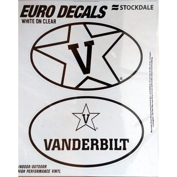 Vanderbilt University Commodores 2-Piece White and Clear Euro Decal Sticker Set, 4x2.5 Inch Each