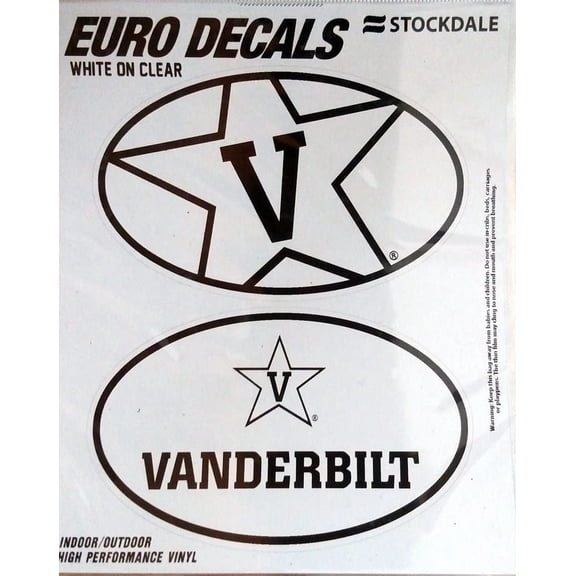 Vanderbilt University Commodores 2-Piece White and Clear Euro Decal Sticker Set, 4x2.5 Inch Each