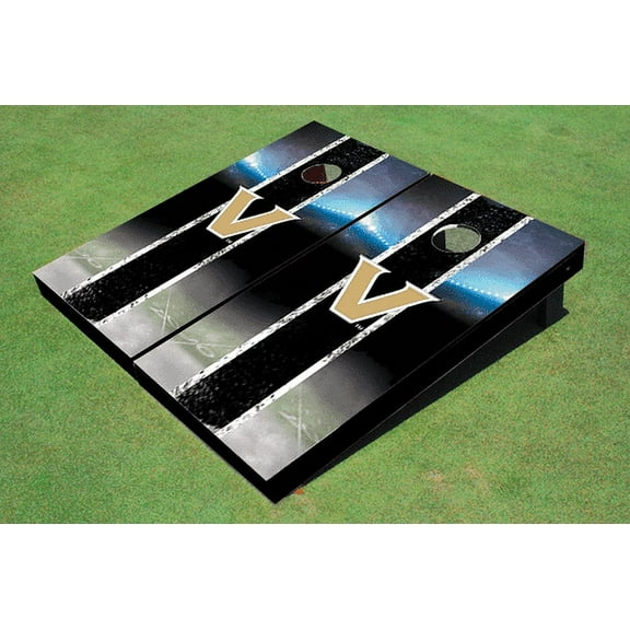 Vanderbilt University Field Long Strip Matching Black Themed Cornhole Boards