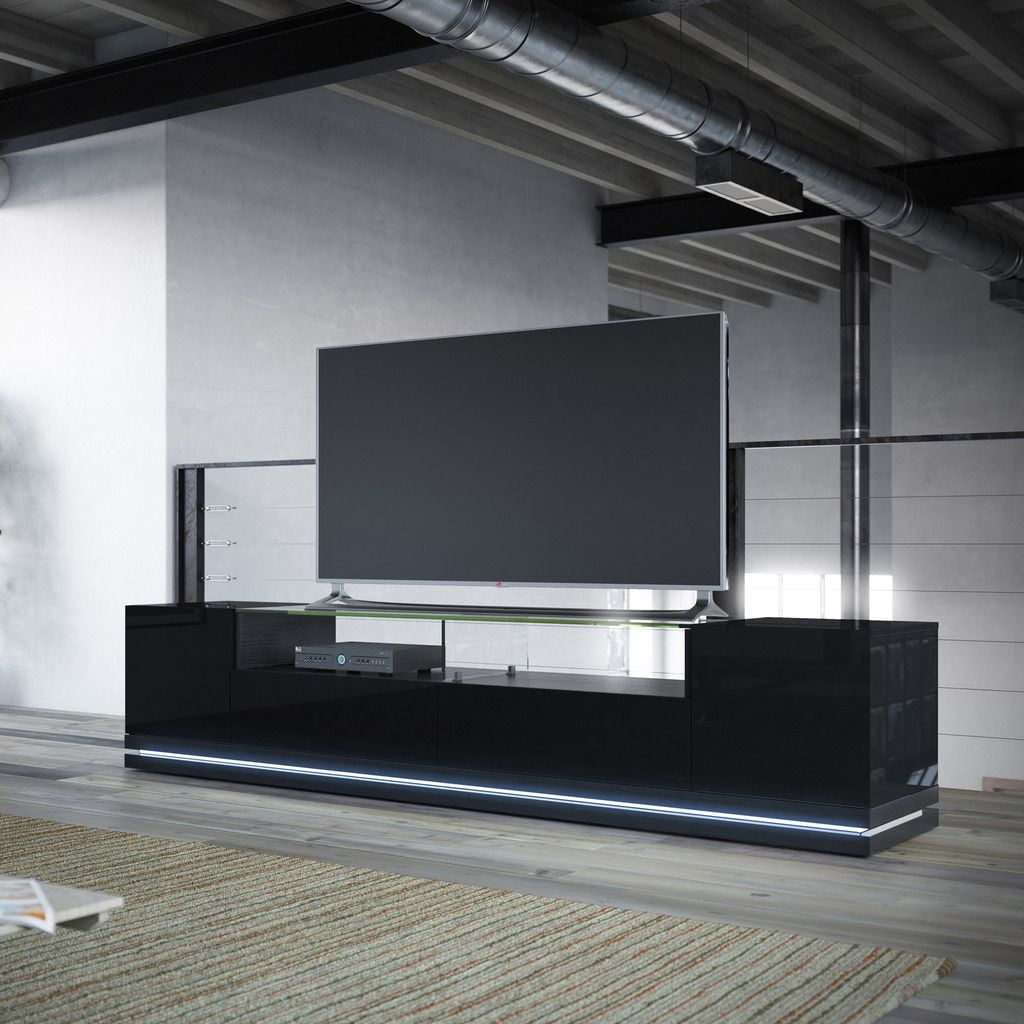 Vanderbilt 85" Black Gloss and Matte TV Stand with LED