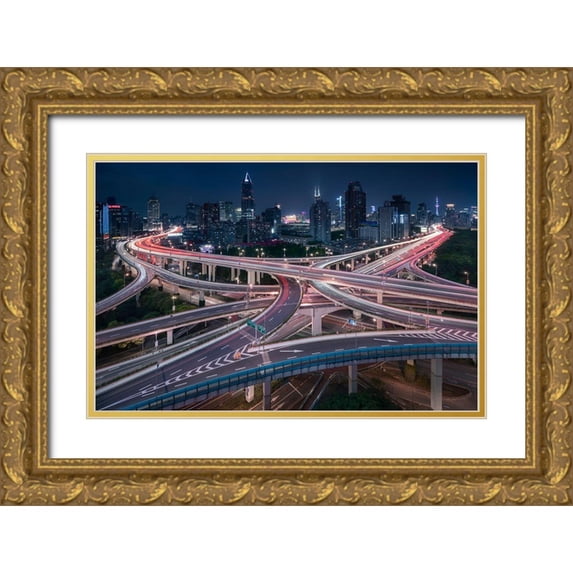 Vandewalle, Richard 32x22 Gold Ornate Wood Framed with Double Matting Museum Art Print Titled - Nine Dragons