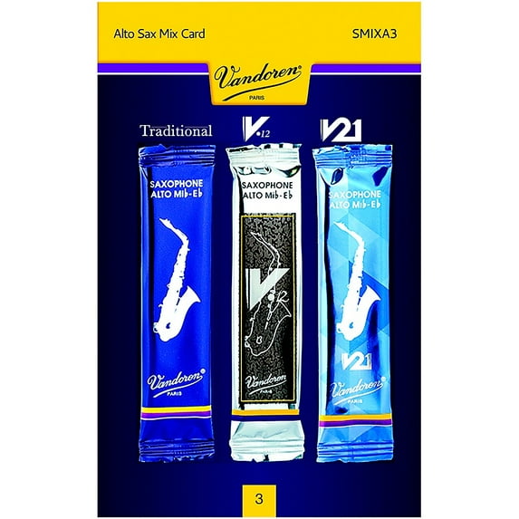 Vandoren Alto Saxophone Mix Card; Includes 1 each Traditional, V12 and V21 3