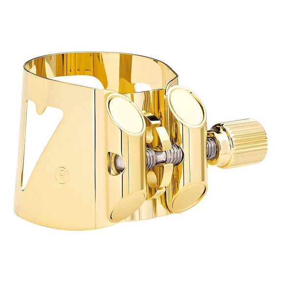 Vandoren Optimum Ligature and Plastic Cap for Baritone Saxophone; Gilded; Includes 3 Interchangeable Pressure Plates