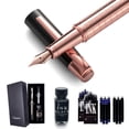 thumbnail image 1 of Vandro Complete Luxury Fountain Pen Set - Comfortable Grip with Smooth Fine Nib - Includes 10 Pack Ink Cartridges, Black Ink Bottle, Ink Refill Converter & Gift Box - Rose Gold, 1 of 7