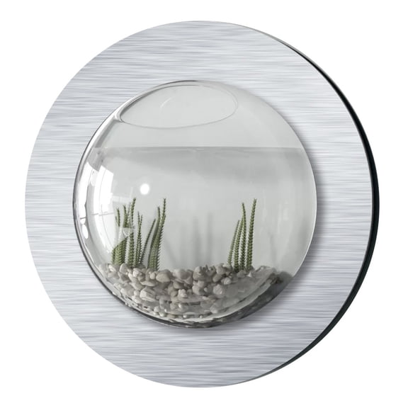 Brushed Aluminum Style Fish Bubble Aquarium - Deluxe Wall Mounted Fish Tank - Betta Bubble
