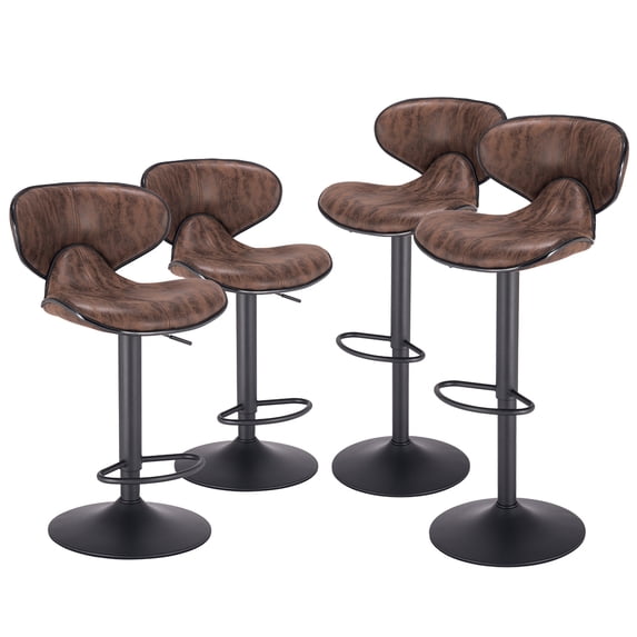 Vandue Modern Home Kappa Vintage Contemporary Faux Leather Adjustable Height Barstool - 21" - 32" Variable Height Bar/Counter Chair - Black Base and Gas Lift (Brown, 4)