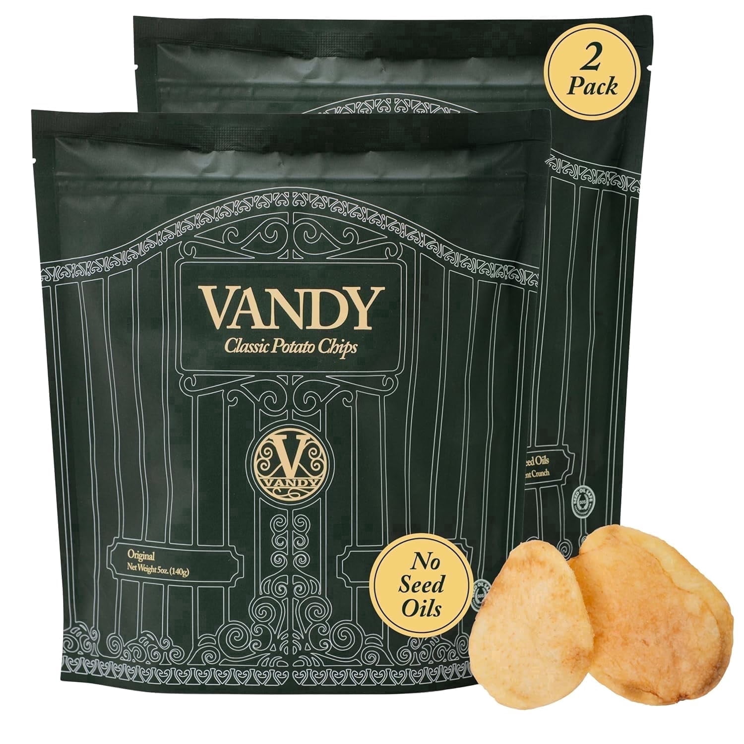 Ancient Crunch Vandy Crisps Potato Chips Grass-Fed Beef Tallow Seed Oil-Free Crunchy 2-Pack 5 oz