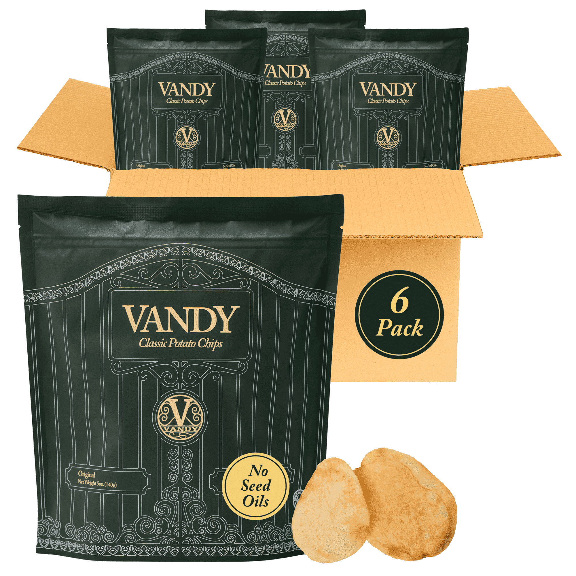 Ancient Crunch Vandy Crisps Grass-Fed Beef Tallow Potato Chips Seed Oil-Free Crunchy 6-Pack 5 oz